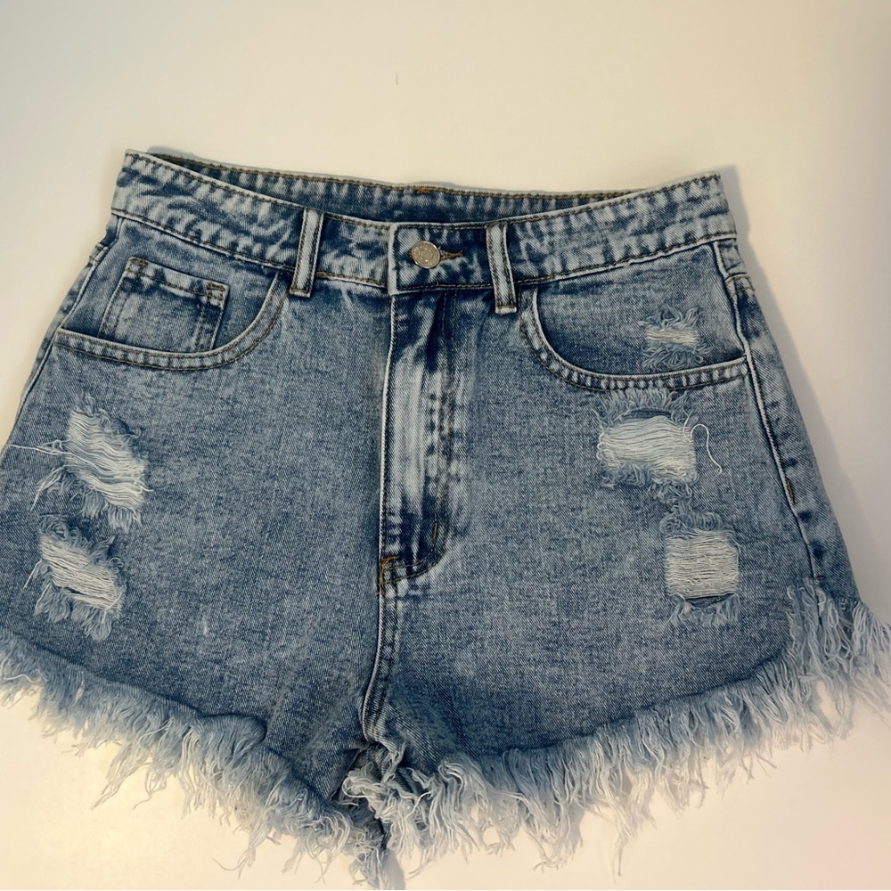 SHEIN Blue Distressed Jean Shorts